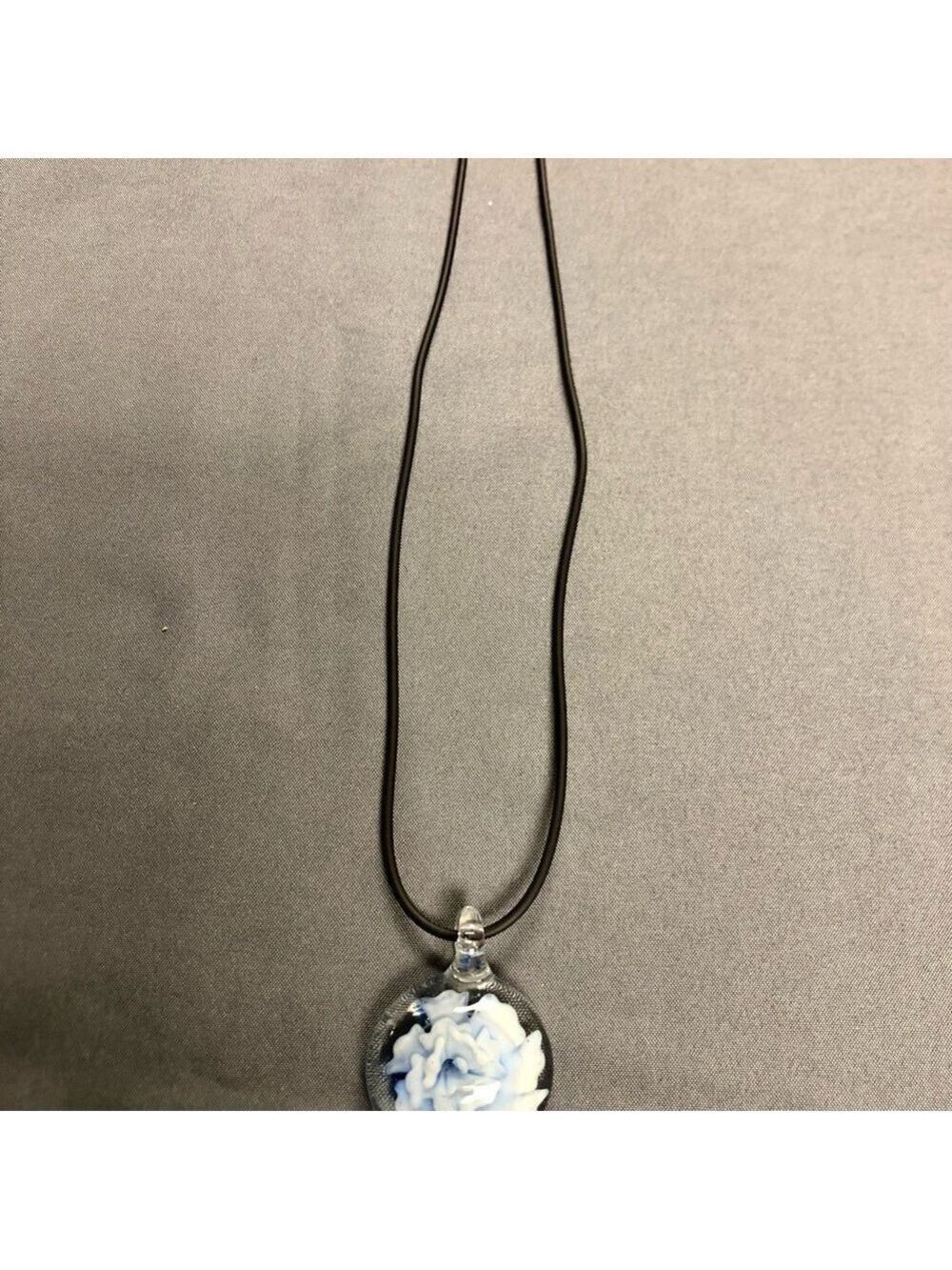 Elegant Blue and Black Pendant Blue Flower in blown glass Necklace